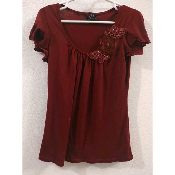 JKLA California Tops - JKLA California Top Burgundy Embroidered Applique on Front Size Medium Made USA